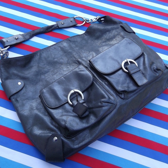 Kate Landry Handbags - Kate Landry Gunmetal Leather Shoulder Hobo Medium